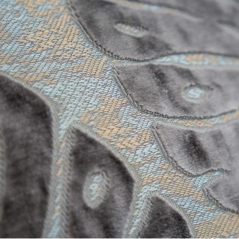 Luxury Home | Boho Grey Velvet Tropical Leaf Jaquard Lumbar Throw Pillow Cover